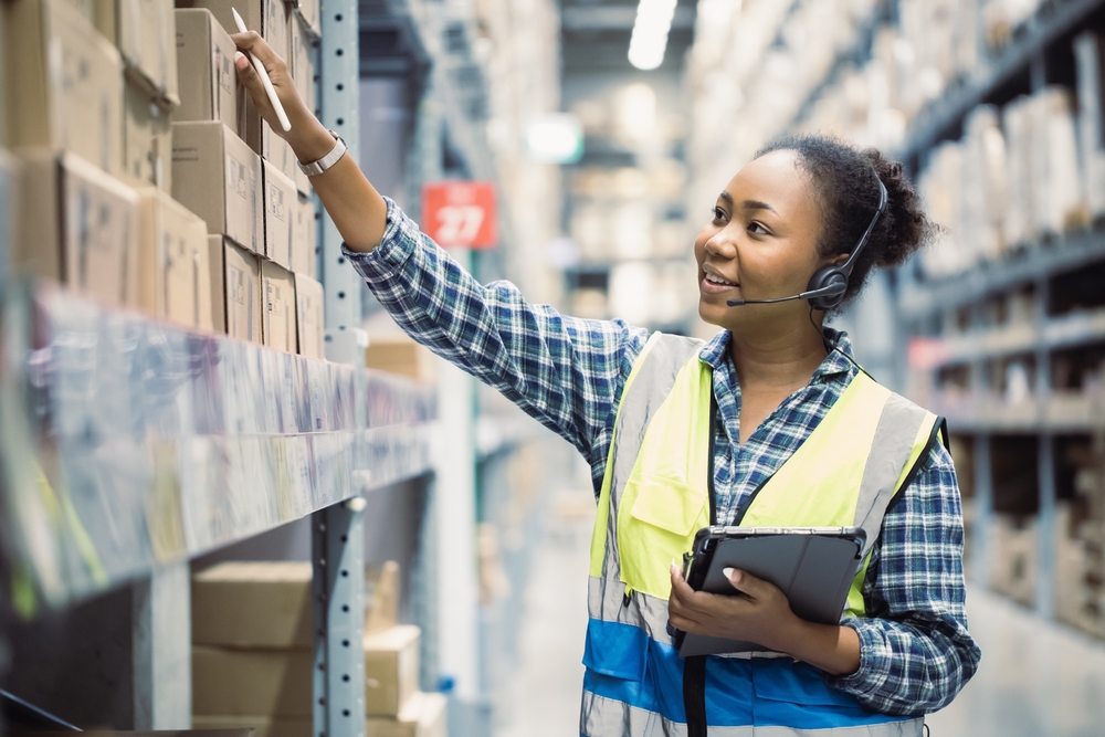 Stocktaking concept, girl checking inventory